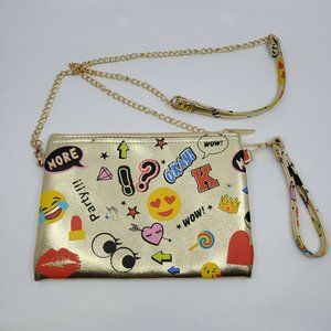 Bari Lynn Gold Metallic Emoji Crossbody Chain Detachable‎ Strap Purse